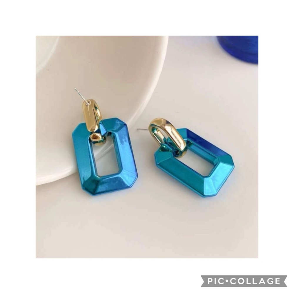Electric blue geometric dangle earrings
